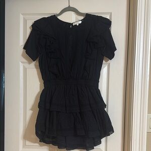 Natasha Love Shack Fancy!!!Black Ruffled Short Sleeve Dress